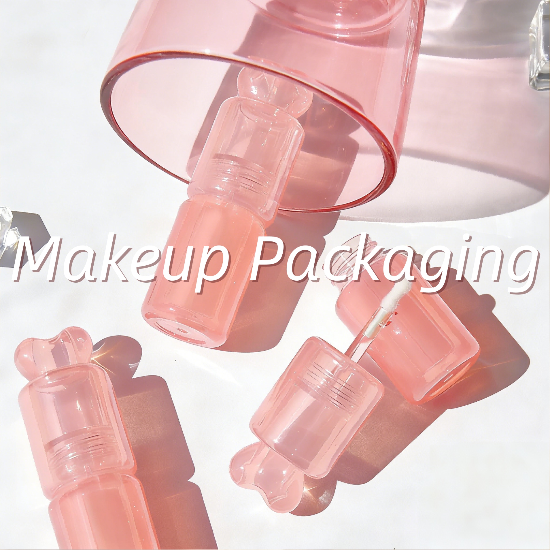 Pastel pink empty plastic lip gloss tubes, mini clear makeup liquid lipstick cosmetic packaging bottles